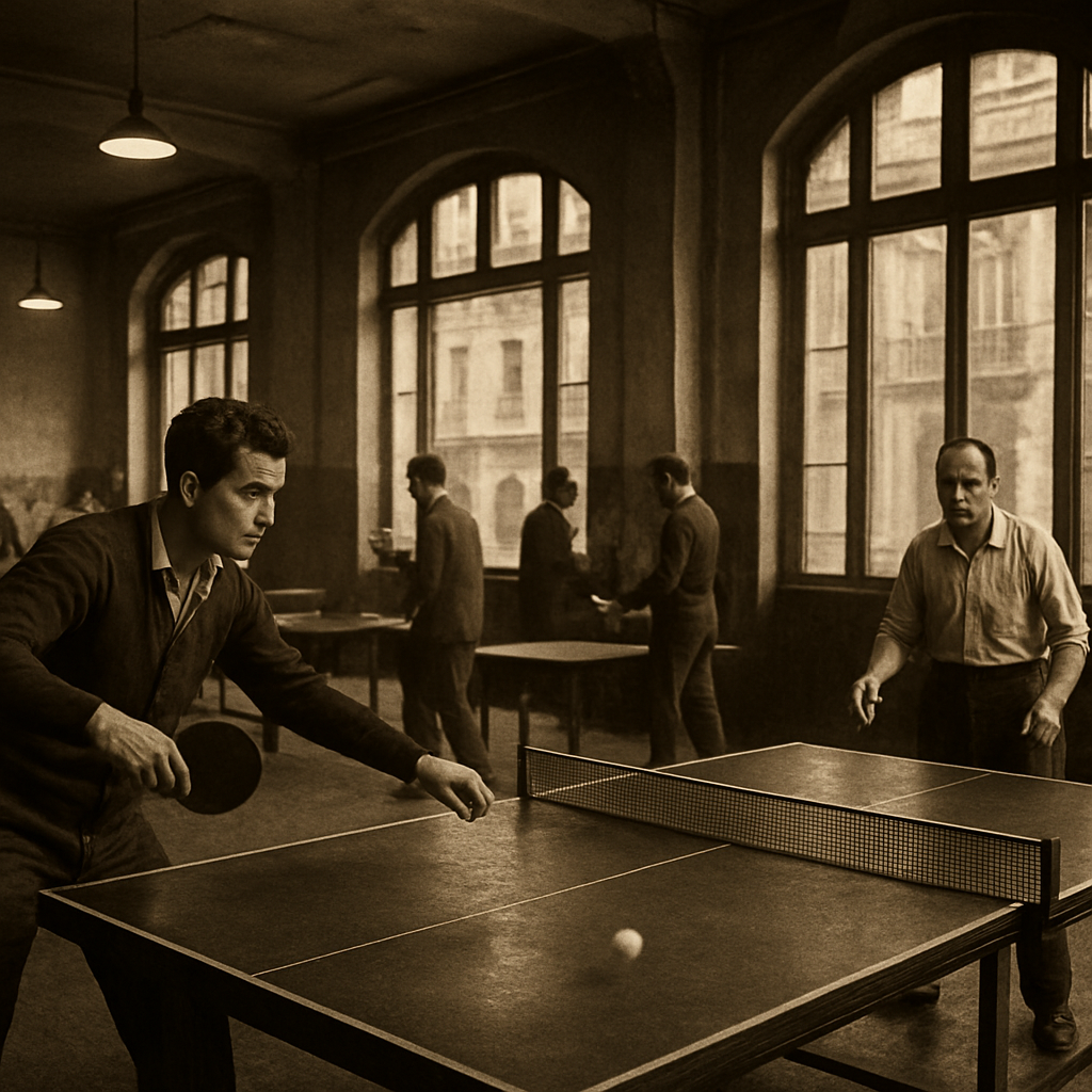 Club social argentino con mesas de ping pong, años 50